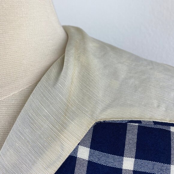 Vintage 60s Two-Piece Dress Straight Skirt Drop Waist Top Medium Blue Check Bow - Picture 10 of 11